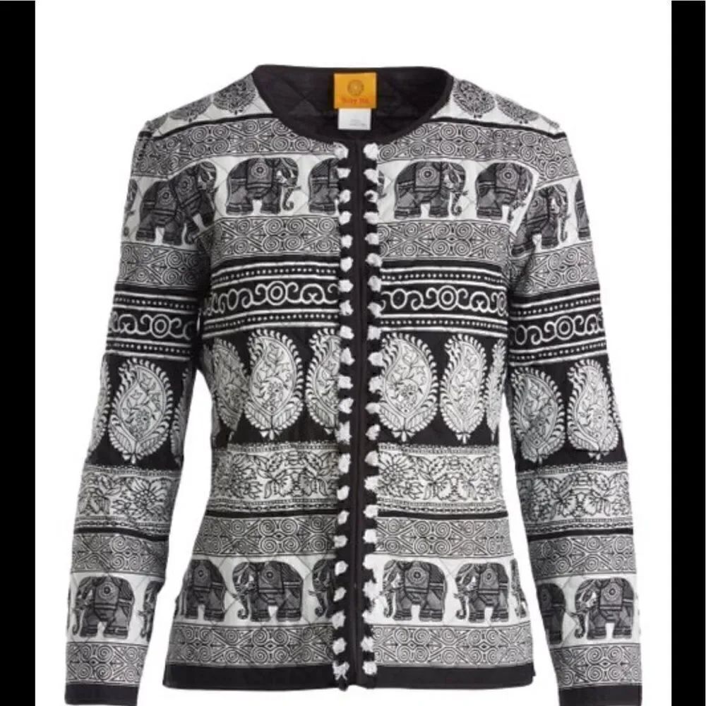 Ruby Rd. B&W Striped Elephant Quilted Jacket Sz 4P
